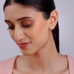 Gold Floral Shell Lab Grown Diamond Earrings