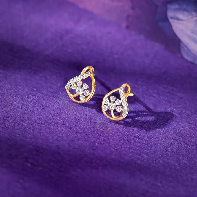 Gold Floral Shell Lab Grown Diamond Earrings