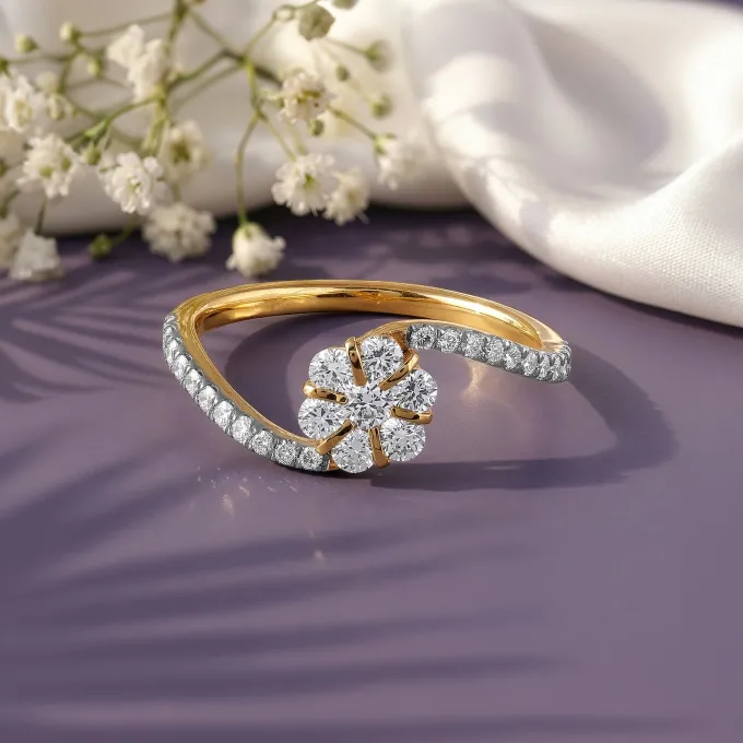 Gold Flower Lab Grown Diamond Ring (Size 12)