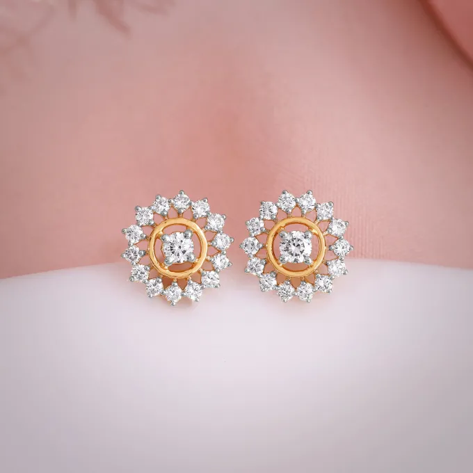 Gold Flower Power Lab Grown Diamond Stud Earrings