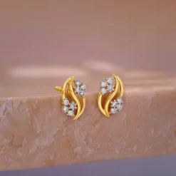 Gold Flower Wave Lab Grown Diamond Earrings