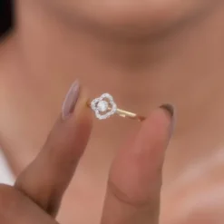 Gold Gilded Quatrefoil Lab Grown Diamond Ring