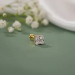 Gold Glittering Cube Lab Grown Diamond Nose Pin