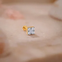 Gold Glittering Cube Lab Grown Diamond Nose Pin