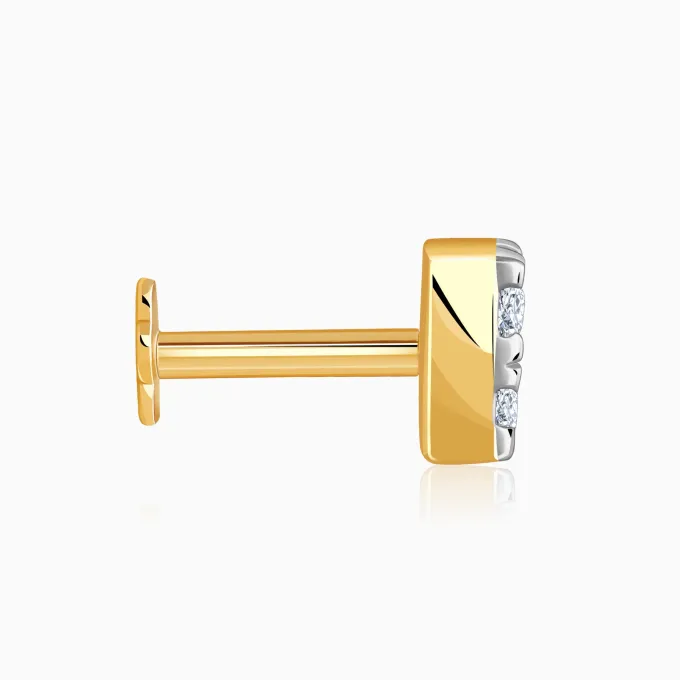 Gold Glittering Cube Lab Grown Diamond Nose Pin