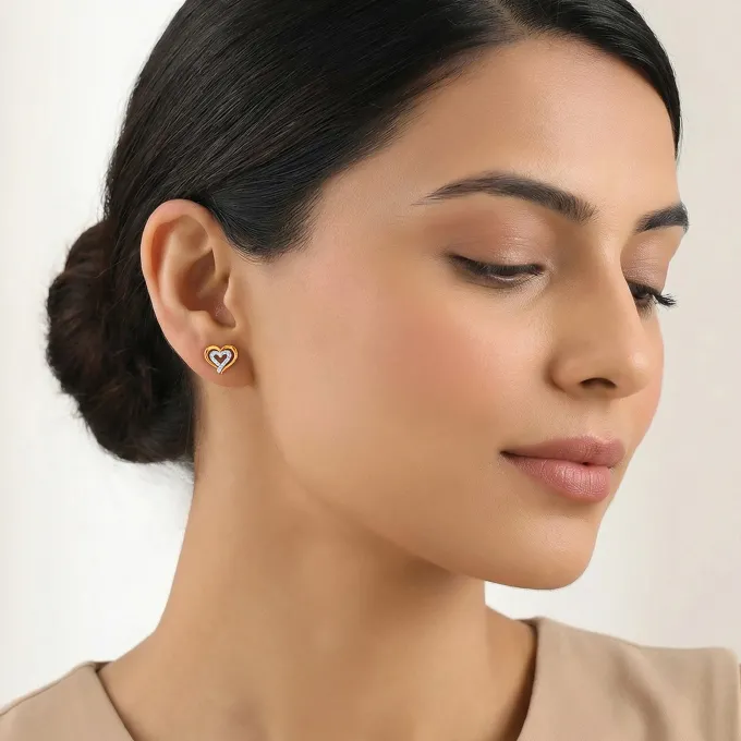 Gold Heart Frame Lab Grown Diamond Studs