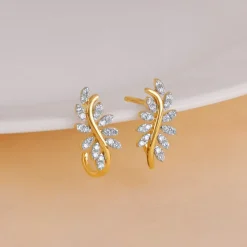 Gold Leafy Brilliance J Studs Lab Grown Diamond Earrings