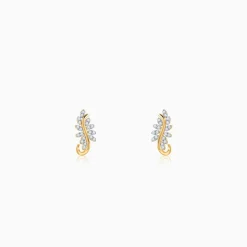 Gold Leafy Brilliance J Studs Lab Grown Diamond Earrings