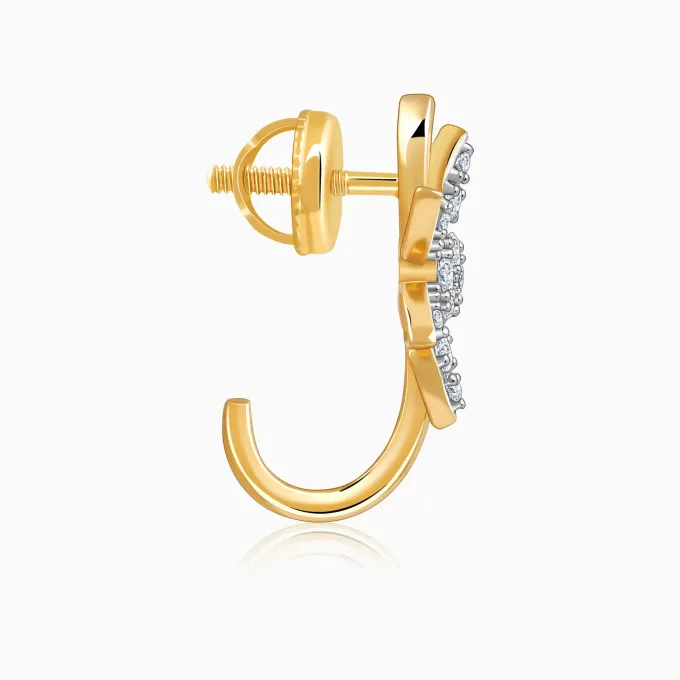 Gold Leafy J Hoop Lab Grown Diamond Earrings