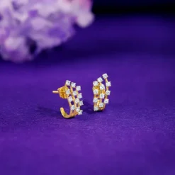 Gold Moonlit Waves J Hoop Lab Grown Diamond Earrings