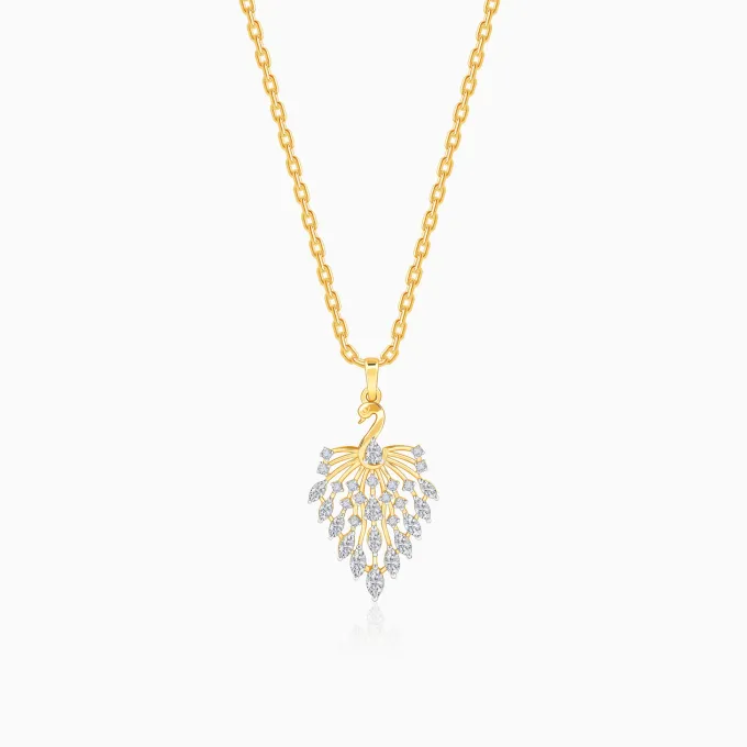 Gold Peacock Dance Lab Grown Diamond Pendant