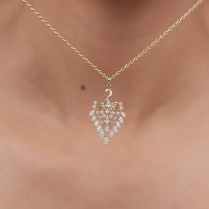 Gold Peacock Dance Lab Grown Diamond Pendant