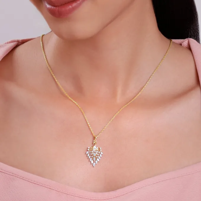 Gold Peacock Dance Lab Grown Diamond Pendant
