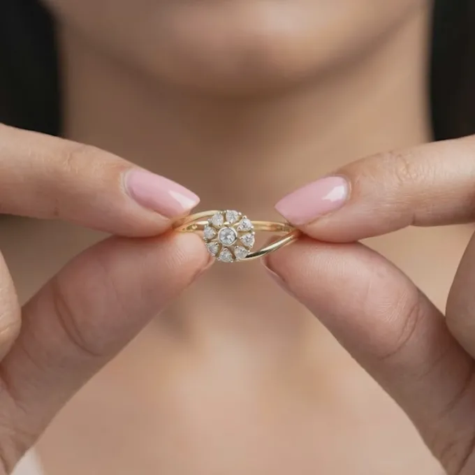 Gold Petal Confluence Lab Grown Diamond Ring (Size 12)