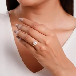 Gold Plumeria Halo Lab Grown Diamond Ring