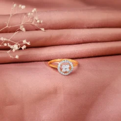 Gold Plumeria Halo Lab Grown Diamond Ring