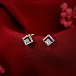 Gold Rhombus Sparkle Lab Grown Diamond Earrings