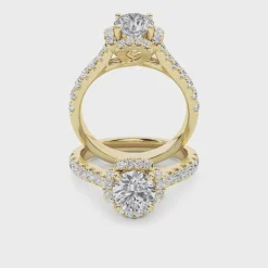 Gold Round Cut Halo Solitaire Diamond Ring