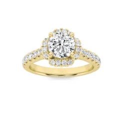 Gold Round Cut Halo Solitaire Diamond Ring