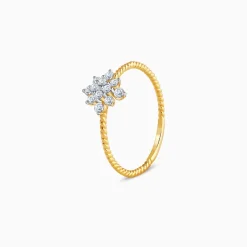 Gold Snowflake Beaded Lab Grown Diamond Ring