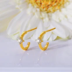 Gold Solitaire Hoop Diamond Earrings