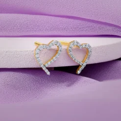 Gold Sparkle Heart Lab Grown Diamond Earrings