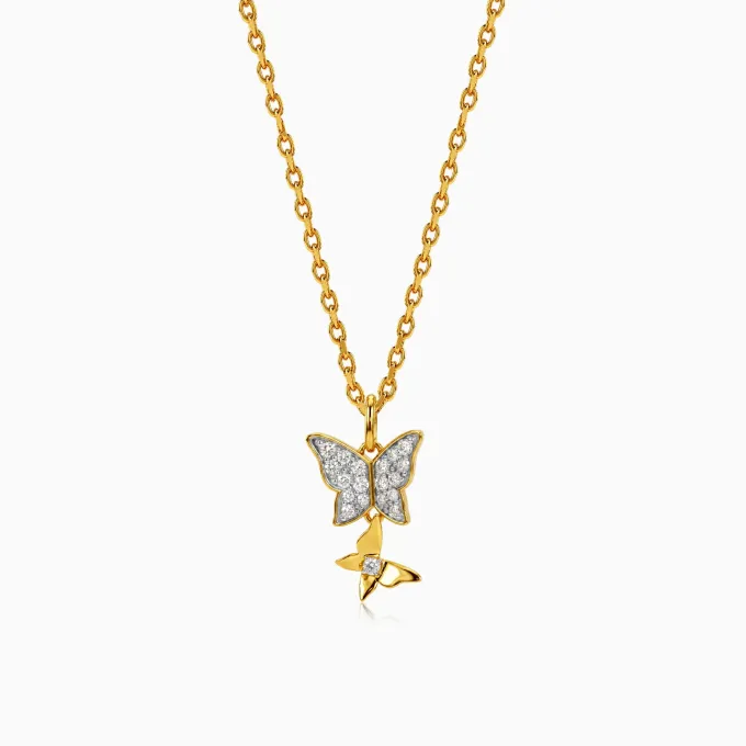 Gold Sparkling Butterfly Lab Grown Diamond Pendant