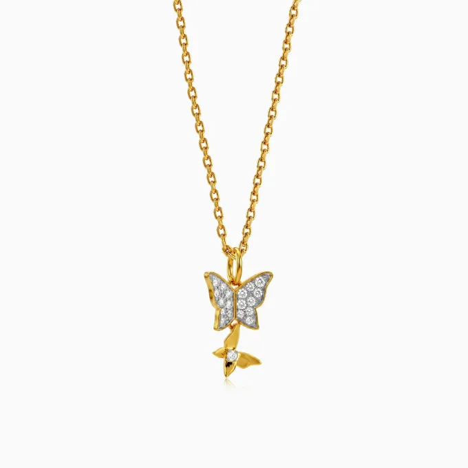 Gold Sparkling Butterfly Lab Grown Diamond Pendant