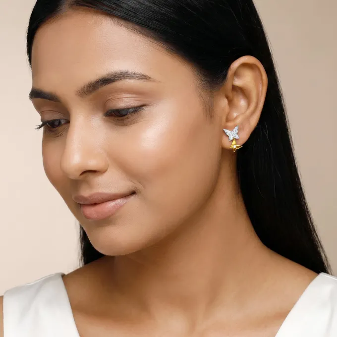 Gold Sparkling Butterfly Lab Grown Diamond Earrings
