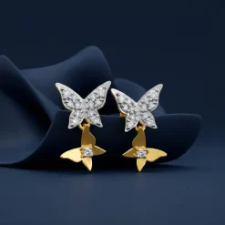 Gold Sparkling Butterfly Lab Grown Diamond Earrings