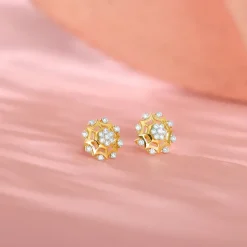 Gold Sparkling Dahlia Diamond Earrings