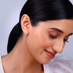 Gold Sparkling Dahlia Diamond Earrings
