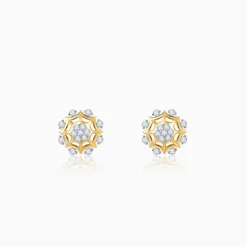 Gold Sparkling Dahlia Diamond Earrings