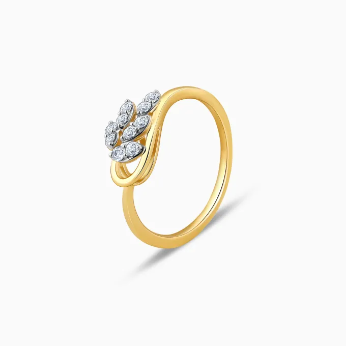 Gold Sparkling Leaf Diamond Ring