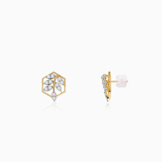 Gold Spring Leaf Lab Grown Diamond Studs