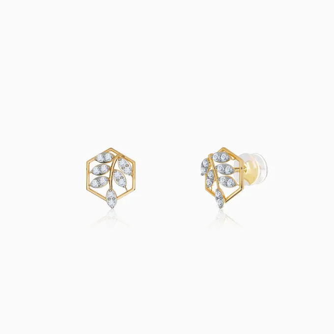 Gold Spring Leaf Lab Grown Diamond Studs