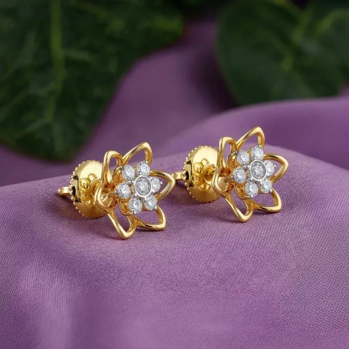 Gold Sweet Flower Lab Grown Diamond Earrings