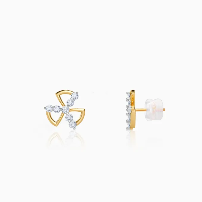 Gold Threefold Flora Lab Grown Diamond Earrings