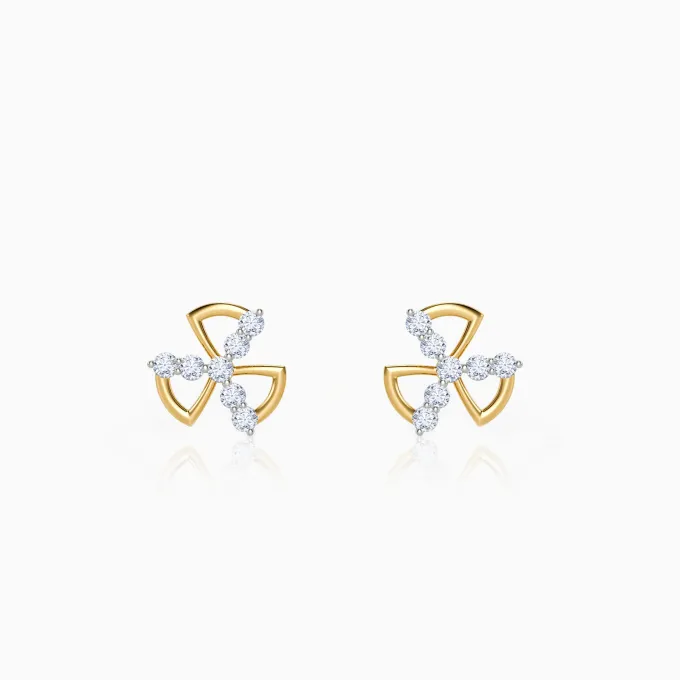 Gold Threefold Flora Lab Grown Diamond Earrings