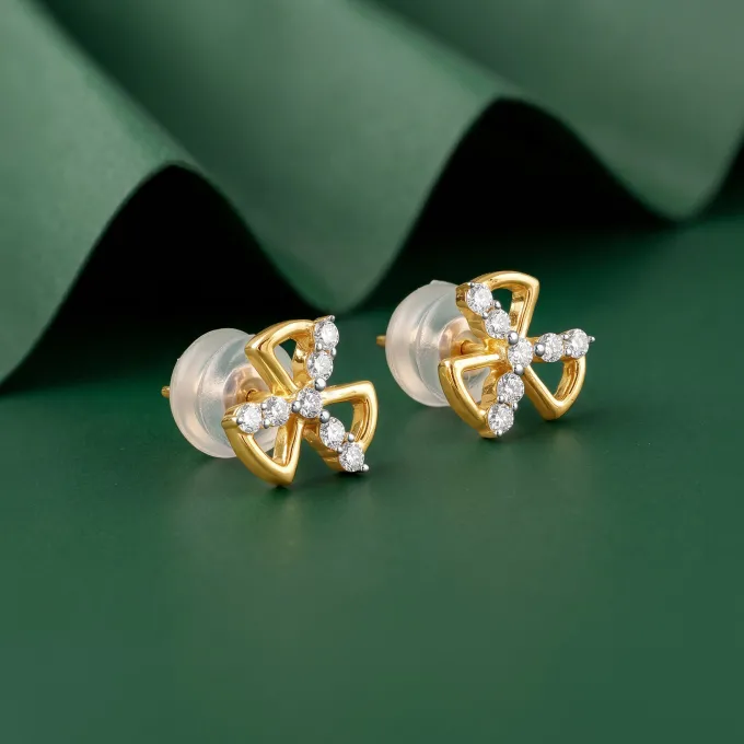 Gold Threefold Flora Lab Grown Diamond Earrings