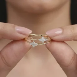 Gold Twin Bloom Lab Grown Diamond Ring (Size 12)