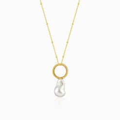 Golden Ava Pearl Pendant With Link Chain