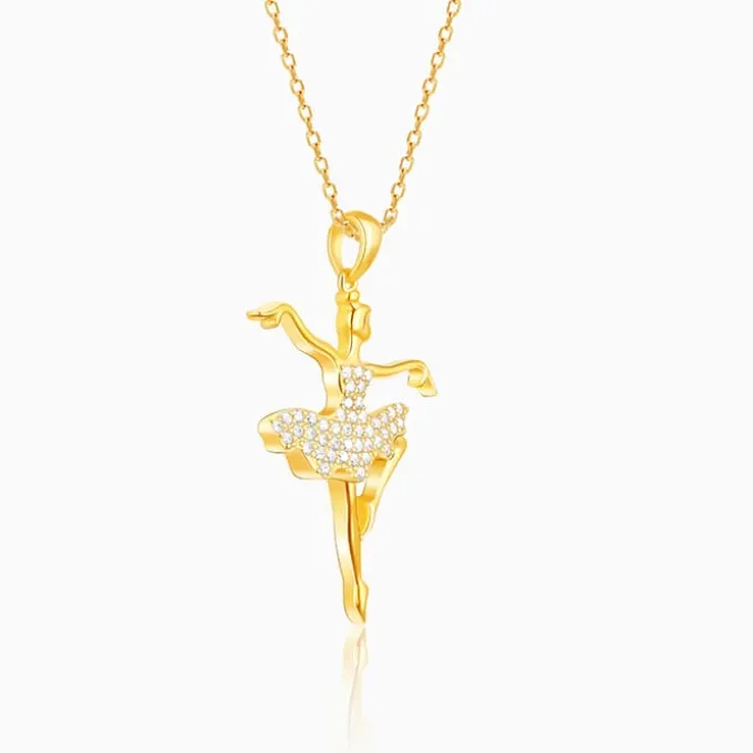 Golden Ballerina Pendant with Link Chain