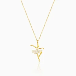 Golden Ballerina Pendant with Link Chain