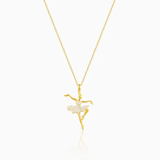 Golden Ballerina Pendant with Link Chain