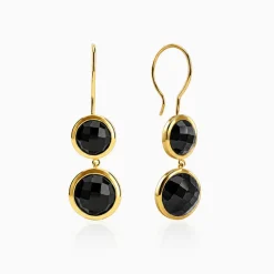 Golden Black Chalcedony Dangler Earrings