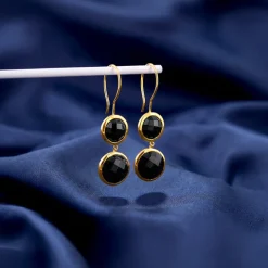 Golden Black Chalcedony Dangler Earrings