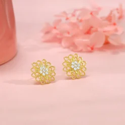 Golden Blooming Flower Stud Earrings