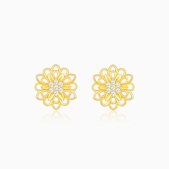 Golden Blooming Flower Stud Earrings