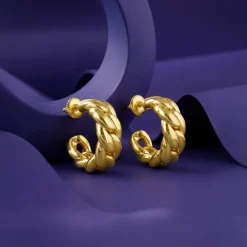 Golden Braided Glow Hoop Earrings